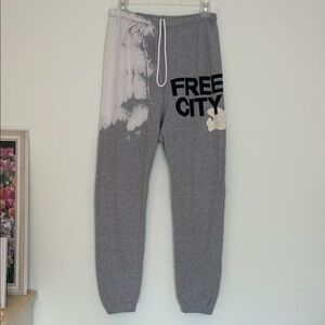 Free City Sweatpants Size S Gray Bleachout Dye Joggers Dove Logo Sweats